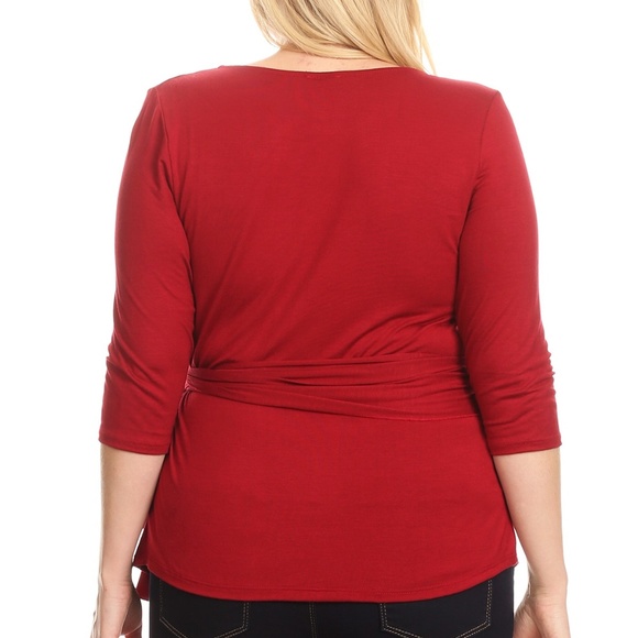 Lilian Plus Size Waist Tie Asymmetrical Top - Picture 2 of 7
